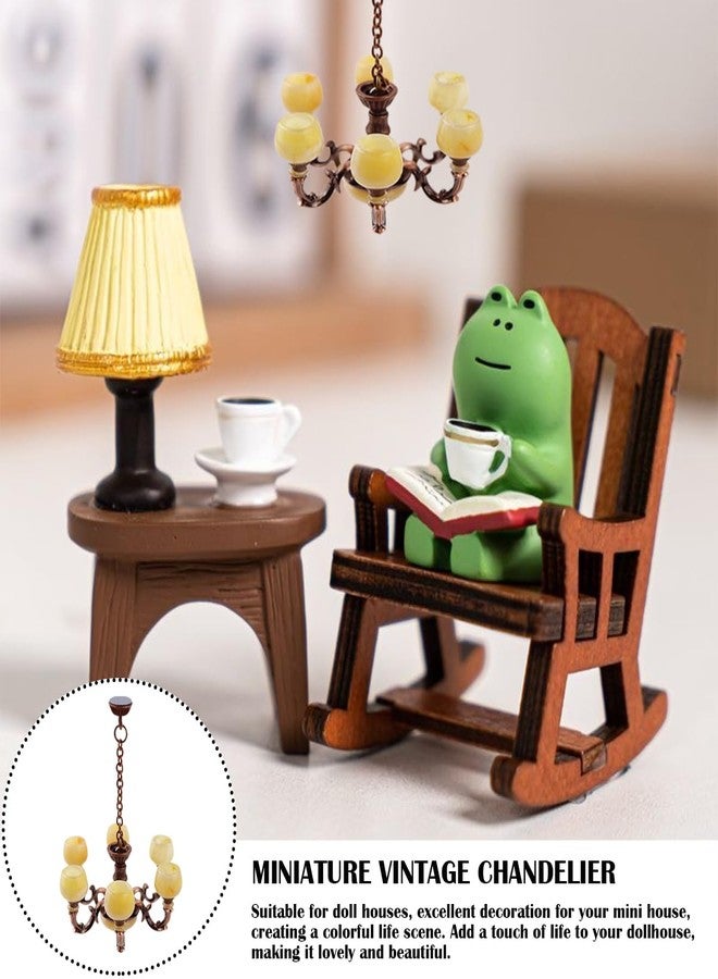 YOLUFER 1:12 Dollhouse Ceiling Lamp Model, Miniature Chandelier Lamp, Mini Ceiling Lamp for Dollhouse (Red Bronze) - Image 4